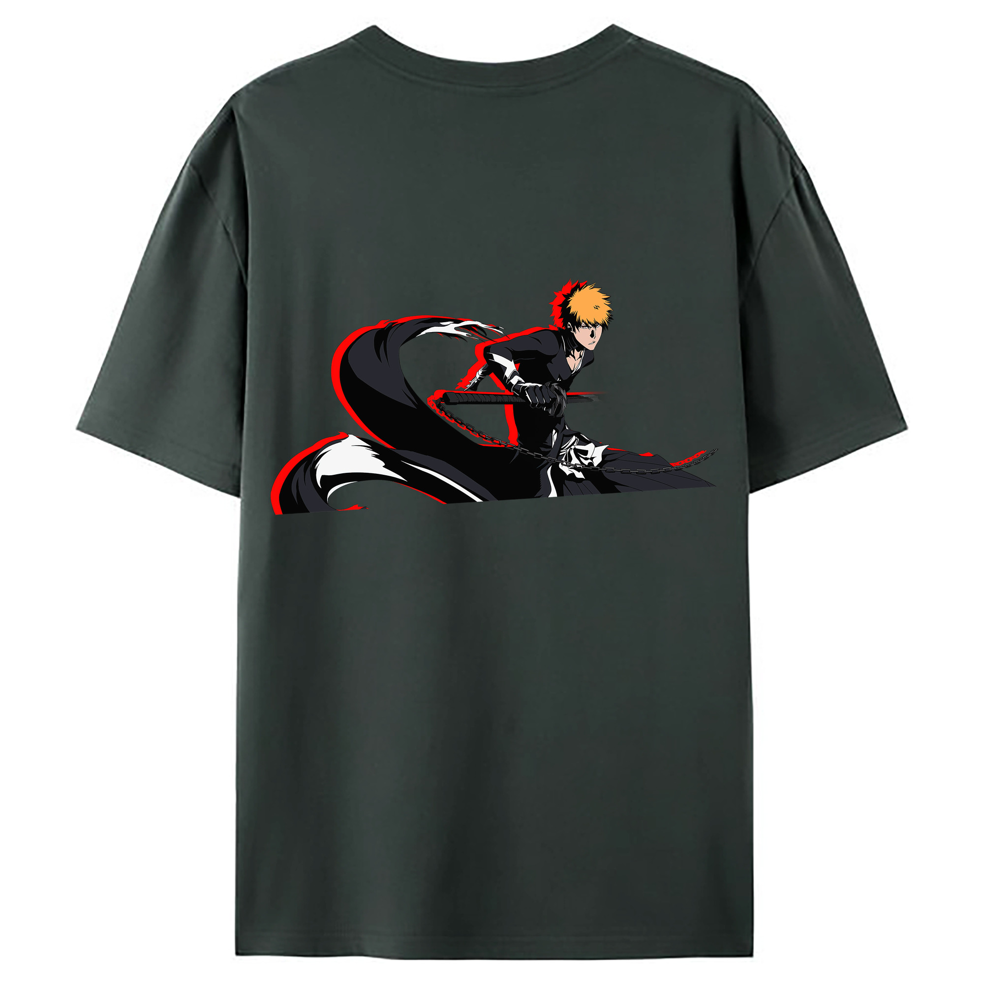 （画像用） ブリーチ 黒崎一護（くろさき いちご）BLEACH Kurosaki Ichigo 綿100％ メンズ半袖Tシャツ（バックプリント） 通気性